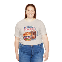 Happy 4th Of July Burger and Mug Graphic, Unisex Jersey Short Sleeve Tee