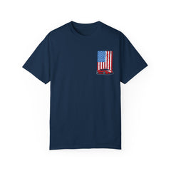Patriotic Car Graphic Unisex T-Shirt - Vintage American Flag Design