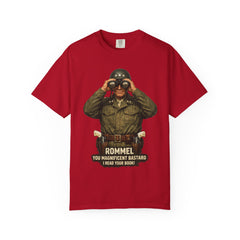 Graphic T-Shirt — Vintage WWII General George Patton Binoculars Design with "Rommel You Magnificent Bastard" Text