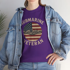 Submarine Veteran American Flag Tee | Unisex Heavy Cotton T-Shirt, Military Apparel, Veteran Gift, Patriotic Top, Casual Wear