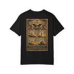 From Shore To Shore Lighthouse Series T Shirt -  Scenic Vintage Postage Stamps