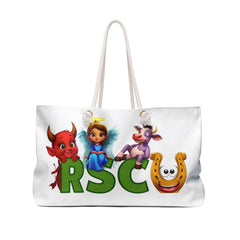Russell Sage College Mascots Themed Weekender Bag - Red Devil, Blue Angel, Purple Cow, Golden Horseshoe