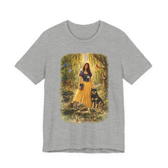 Fairy Tale Forest Tee — Woman with Dog Vintage Fantasy Graphic Shirt
