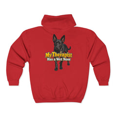 Personalized with your dogs image Zip Hoodie — "My Therapist Has a Wet Nose" Graphic