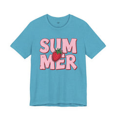 Summer Strawberry T-Shirt — Cute Pink Graphic Tee with Strawberry "SUMMER" Design