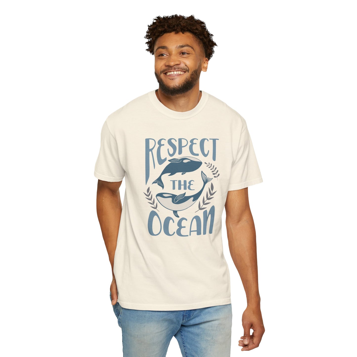 Whales, Respect The Ocean -  Graphic Unisex Garment-Dyed T-shirt