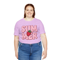 Summer Strawberry T-Shirt — Cute Pink Graphic Tee with Strawberry "SUMMER" Design