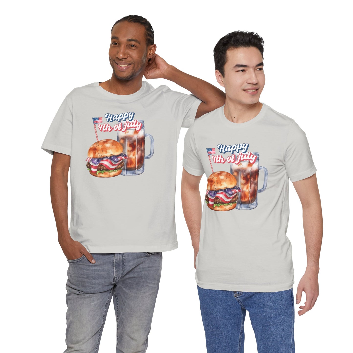 Happy 4th Of July Burger and Mug Graphic, Unisex Jersey Short Sleeve Tee