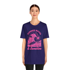 Summer Waves & Sunshine Tee — Retro Pink Surf Graphic T-Shirt