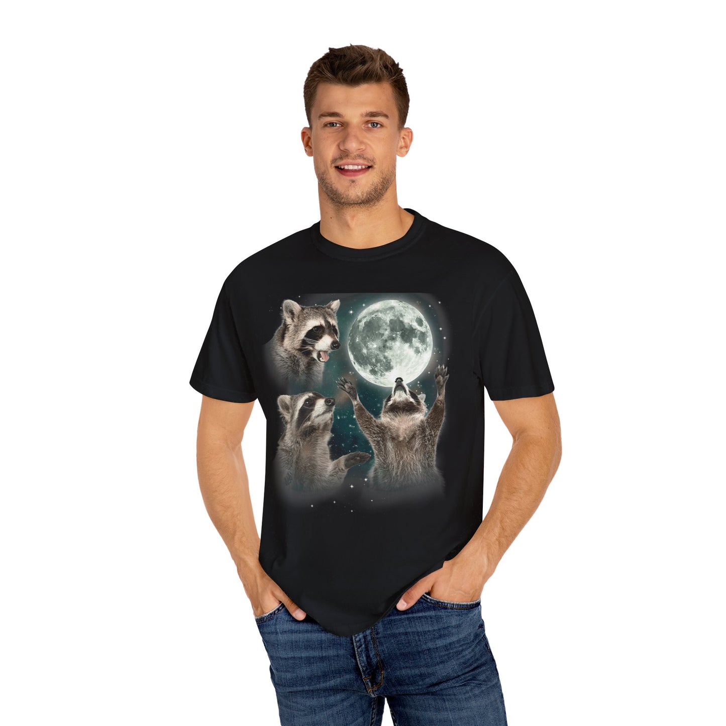 Three Raccoons and the Moon Vintage Style Graphic Tee