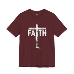 Faith Cross Prosthetic Leg T‑Shirt — Amputee Inspirational Christian Tee