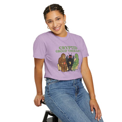 Cryptid Group Therapy Bigfoot, Mothman and Loch Nessie Unisex T-Shirt, Funny Graphic Tee, Gift for Cryptid Lovers, Quirky Casual Wear, Cool Humor Shirt