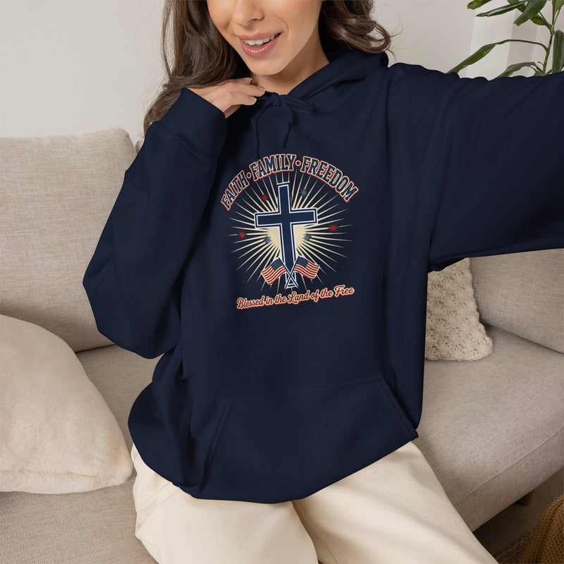 Faith & Freedom Cross Hoodie | Patriotic, Faith-Based July 4th Vintage Americana