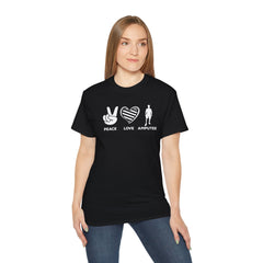 PEACE LOVE AMPUTEE - Unisex Ultra Cotton Tee | Amputee, Leg Amputee, Limb Awareness, Prosthetic, Motivational Tee,