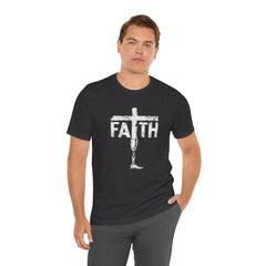 Faith Cross Prosthetic Leg T‑Shirt — Amputee Inspirational Christian Tee