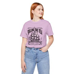 Spilling The Tea Since 1773, Sailing Ship Graphic, Unisex Jersey Short Sleeve Tee