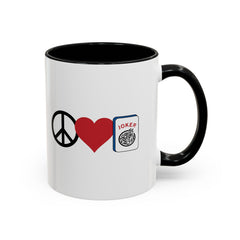 Peace Love Mahjong - 11 oz Accent Coffee Mug,Mahjong mug,mahjong player gift,strategy game present,tabletop lover cup,nerd culture mug