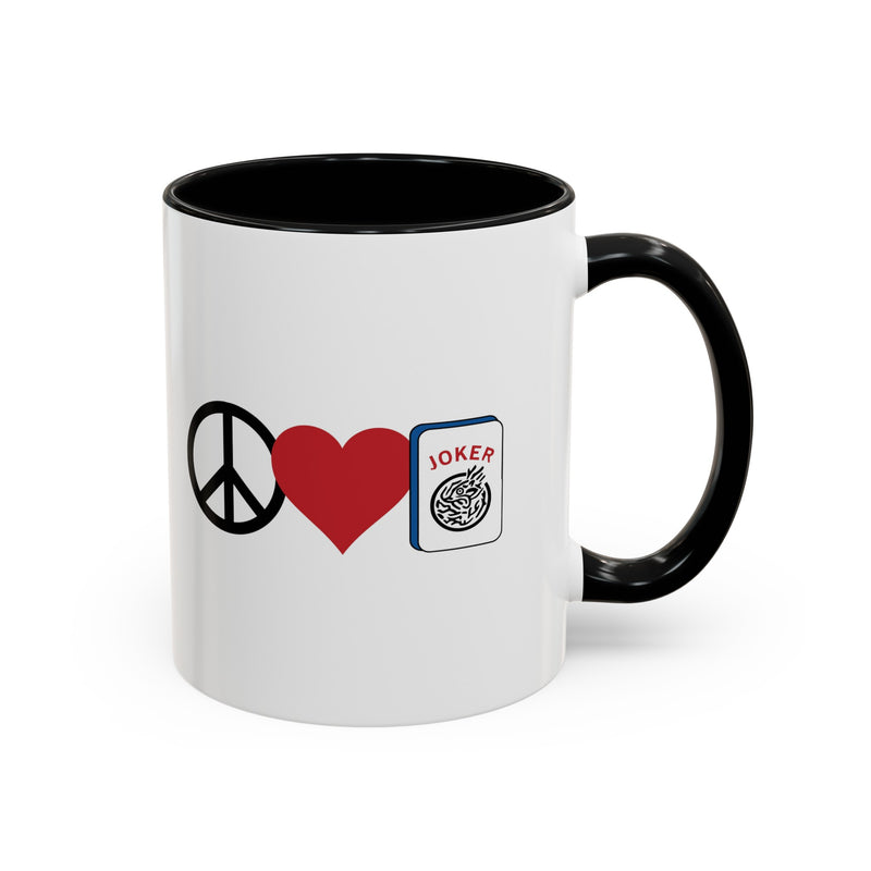 Peace Love Mahjong - 11 oz Accent Coffee Mug,Mahjong mug,mahjong player gift,strategy game present,tabletop lover cup,nerd culture mug