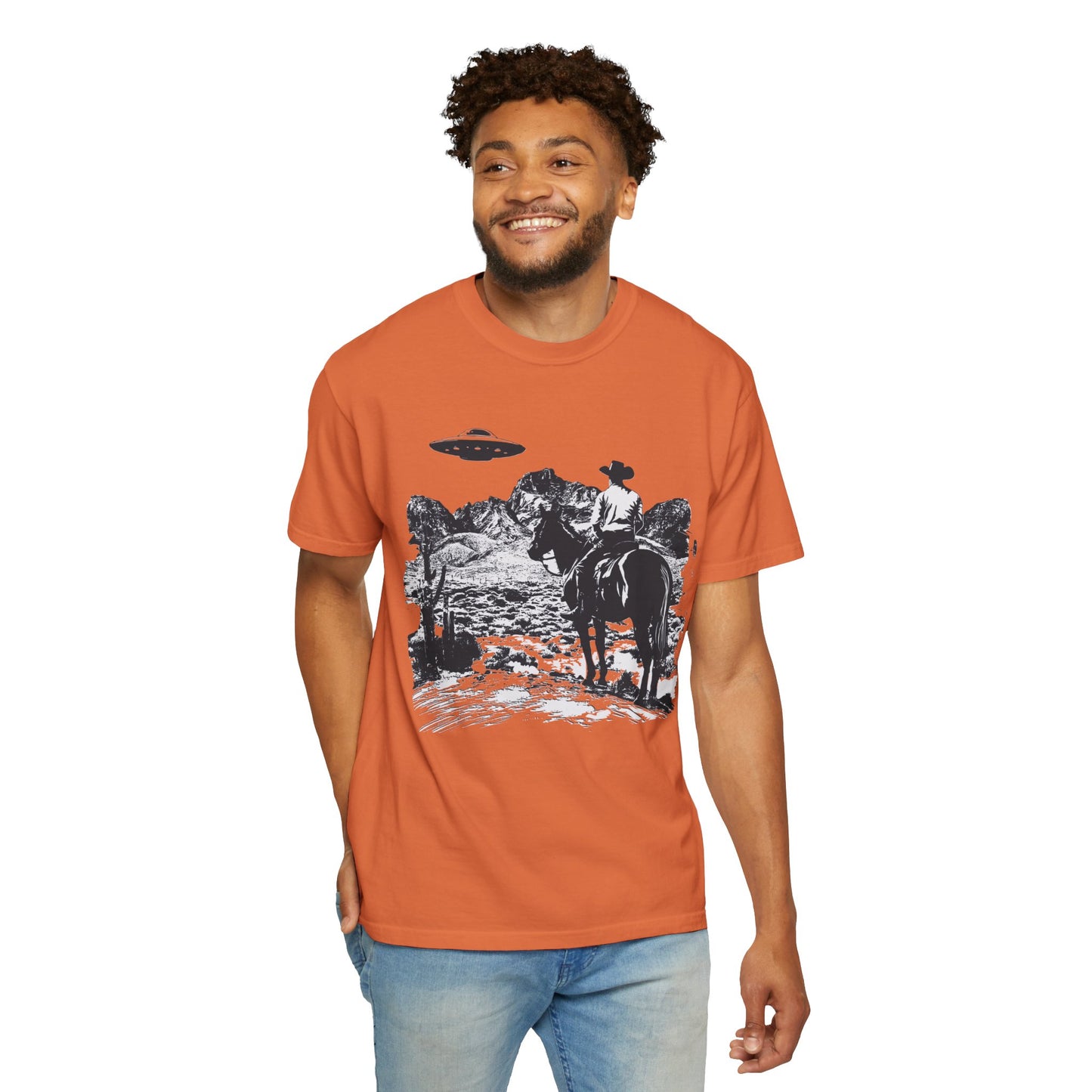 UFO Meets Cowboy Unisex Garment Shirt -Dyed  T Shirt