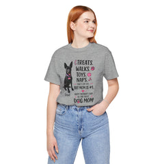 Personalized Your Dog and its name Mother's Day T-Shirt — 'Treats. Walks. Toys. Naps.