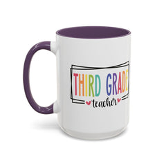THIRD GRADE TEACHER, Accent Coffee Mug, hearts graphics,present for teacher, educator gift, gift for him, gift for her, teacher appreciation