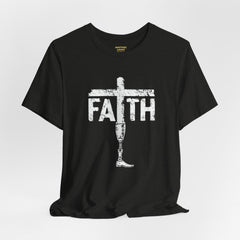 Faith Cross Prosthetic Leg T‑Shirt — Amputee Inspirational Christian Tee