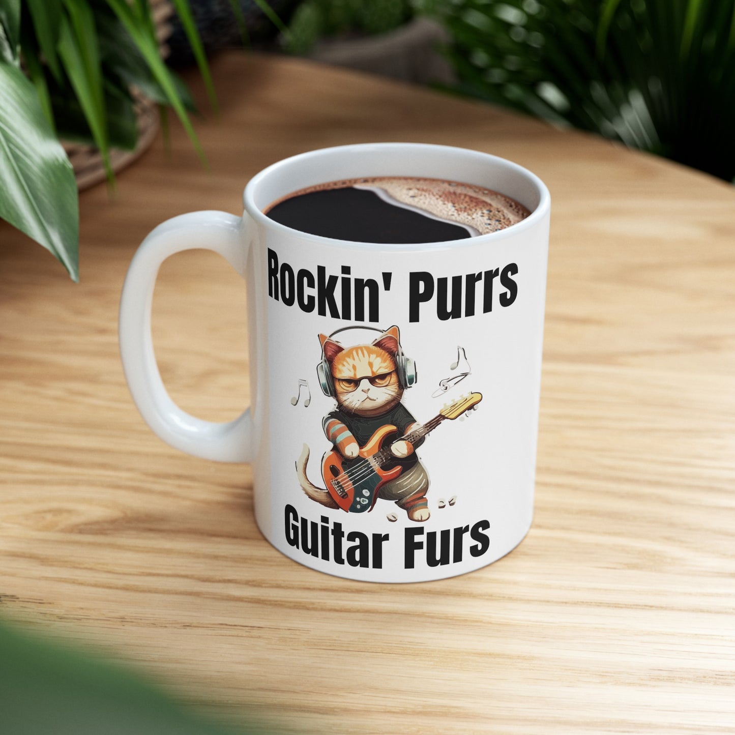 Cat lover mug, guitarist cat mug, ceramic cat mug, 11oz, 15oz, music lover gift, funny cat mug, musician gift idea, rock guitarist gift