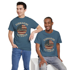 Submarine Veteran American Flag Tee | Unisex Heavy Cotton T-Shirt, Military Apparel, Veteran Gift, Patriotic Top, Casual Wear