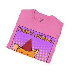 PARTY ANIMAL Birthday Hat Wearing  Pop Art Cat Unisex Softstyle T Shirt