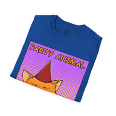PARTY ANIMAL Birthday Hat Wearing  Pop Art Cat Unisex Softstyle T Shirt