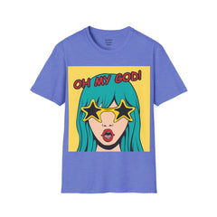 OH MY GOD Blonde Wearing Star Shaped Glasses Pop Art Girl Unisex Softstyle T Shirt