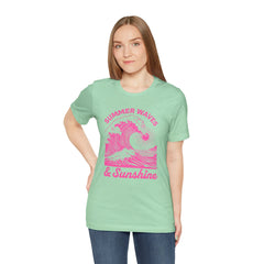 Summer Waves & Sunshine Tee — Retro Pink Surf Graphic T-Shirt