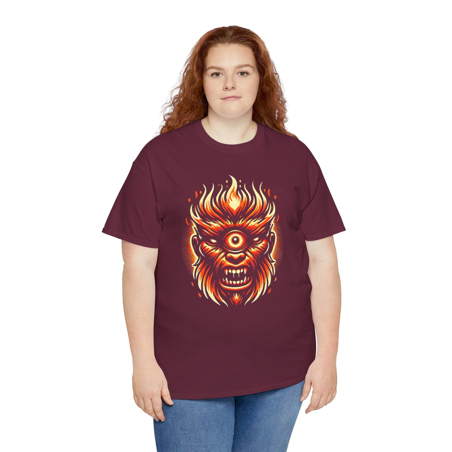 Flaming Fire Cyclops - Graphic Unisex Heavy Cotton Tee