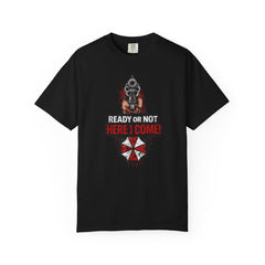 Horror Gaming T-Shirt — "Ready or Not Here I Come!" Umbrella Corp Design