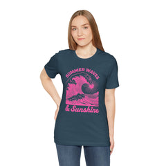 Summer Waves & Sunshine Tee — Retro Pink Surf Graphic T-Shirt