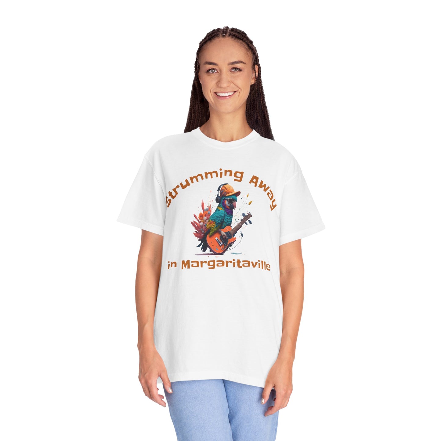 Parrot Strummin Away In Margaritaville - Unisex Garment-Dyed T-shirt