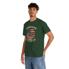 Submarine Veteran American Flag Tee | Unisex Heavy Cotton T-Shirt, Military Apparel, Veteran Gift, Patriotic Top, Casual Wear