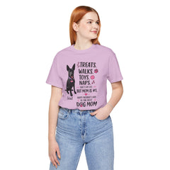 Personalized Your Dog and its name Mother's Day T-Shirt — 'Treats. Walks. Toys. Naps.