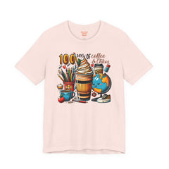 100 DAYS OF Coffee and Chaos - Unisex Short Sleeve Tee | Elementary School Holiday, Teacher Apparel, Kids Motivation, Teacher Sarcasm