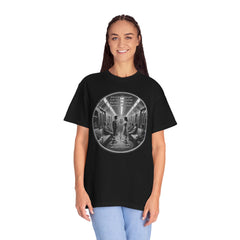 Don;t Stop Believing Subway Reflection T-Shirt — Vintage Black & White Urban Photo Tee