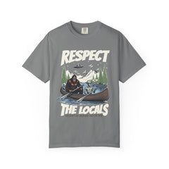 Bigfoot and Alien Outdoor Canoe Adventure - Respect The Locals T-Shirt