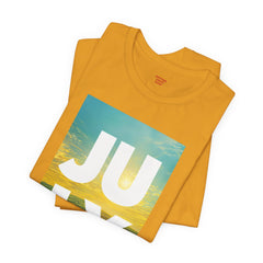 July Sunflower T‑Shirt – Summer Graphic Tee with 'JULY' Text