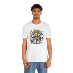 HAPPY 100 DAYS of SCHOOL - Unisex Short Sleeve Tee | Elementary School Holiday, Teacher Apparel, Kids Motivation, Days Checked Off, 100 Days