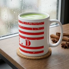 Patriotic Red Friday Flag Ceramic Mug – Distressed American Flag Coffee Cup (11oz & 15oz)