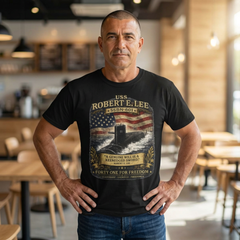USS Robert E Lee SSBN 601 Submarine T-Shirt with a quote from its namesake