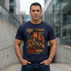 Rebel Rebel 250 Years T-Shirt — 1776–2026 Patriotic Vintage Flag Tee