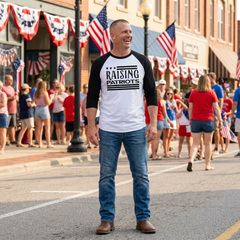 Raglan Shirt — Subtle 'RAISING PATRIOTS' Vintage Baseball Tee