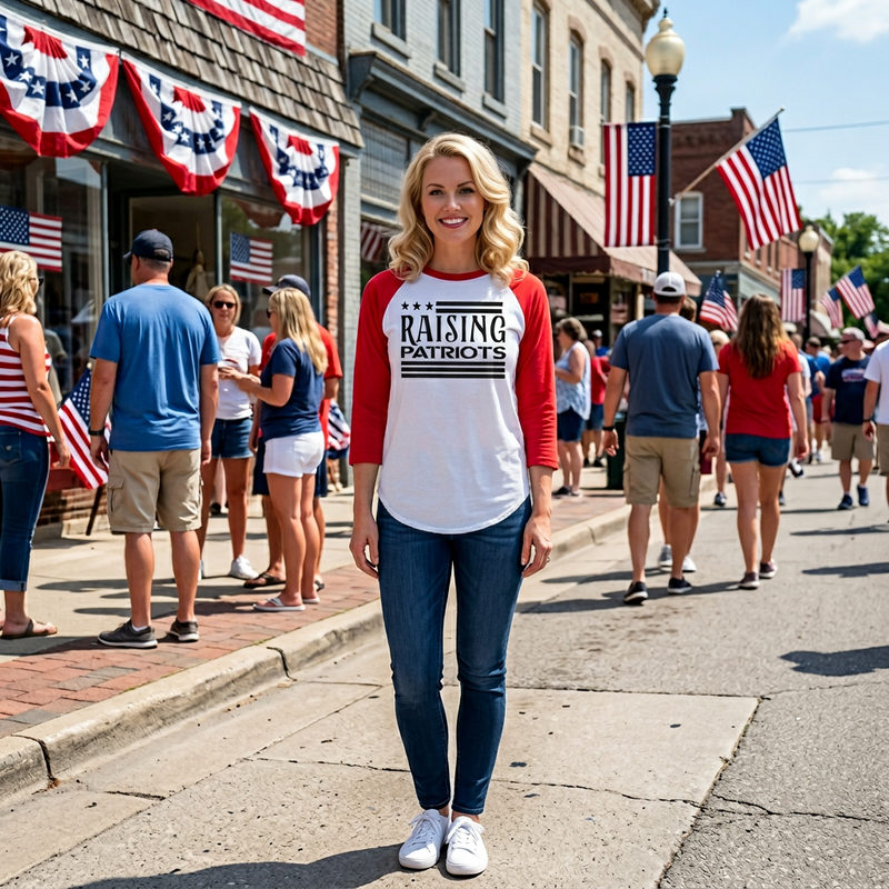 Raglan Shirt — Subtle 'RAISING PATRIOTS' Vintage Baseball Tee