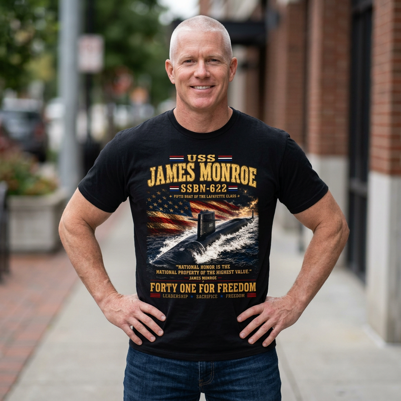 USS James Monroe SSBN-622 Submarine T-Shirt — Forty One For Freedom Patriotic Crew Tee