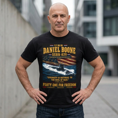 USS Daniel Boone SSBN-629 Submarine T-Shirt — "Forty One for Freedom" Patriotic Navy Tee
